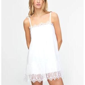 Hill House Home White Voile with Lace Trim The Bexley Dress Size M